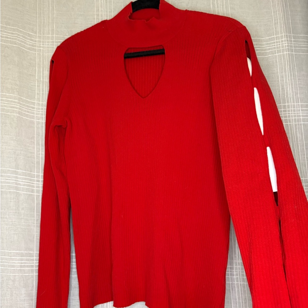 Red Men's Sweater with Cut-Out Design